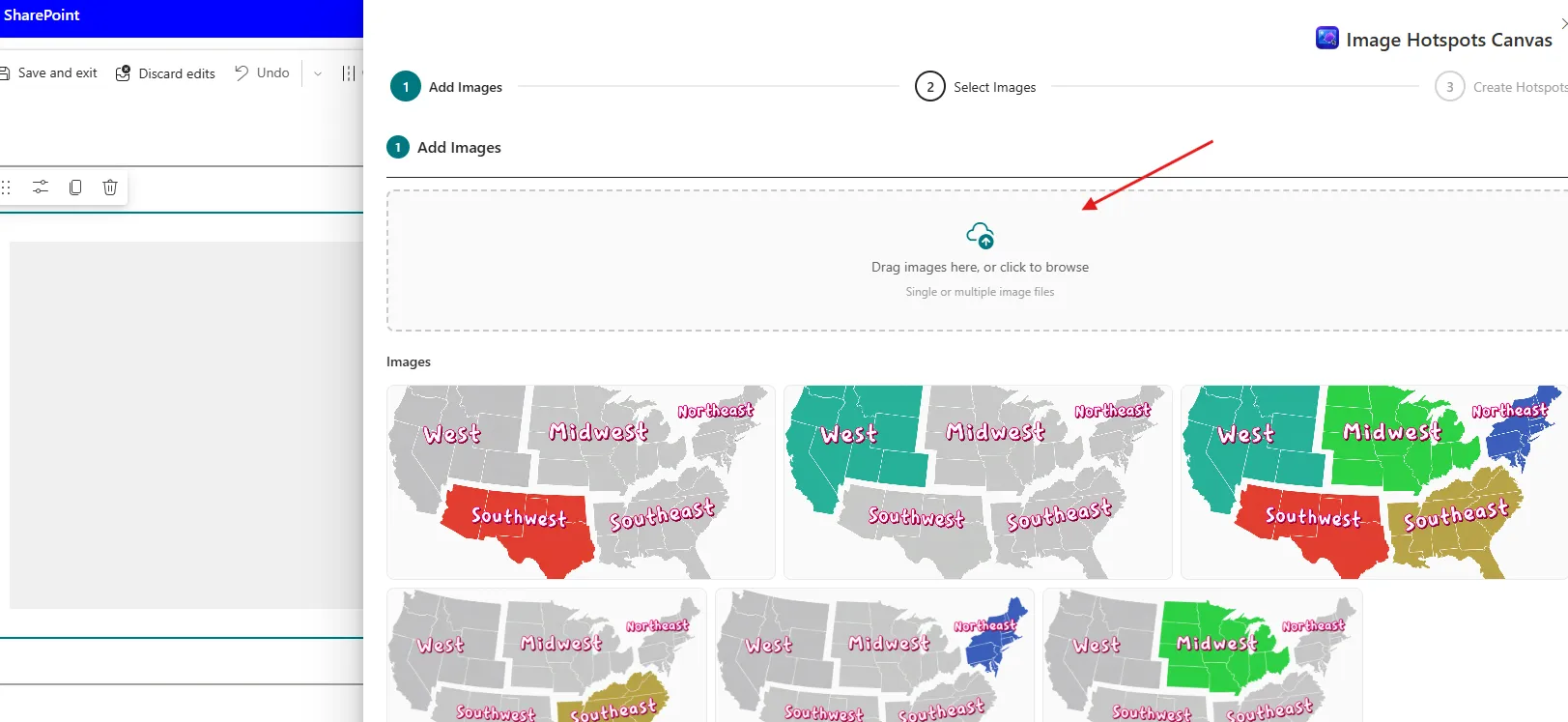 Add Images step with upload control