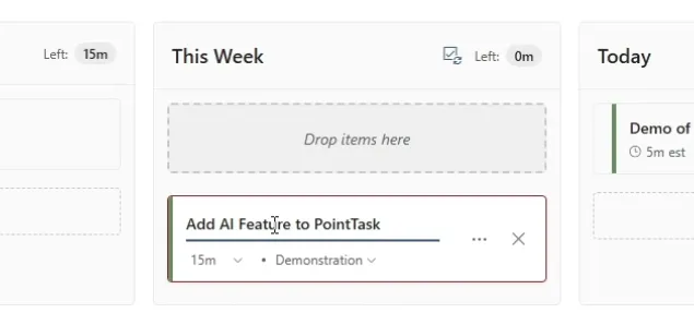Adding a task inline in the This Week column