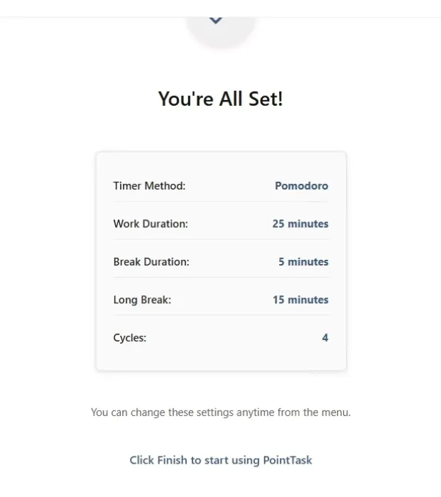 Setup confirmation summary