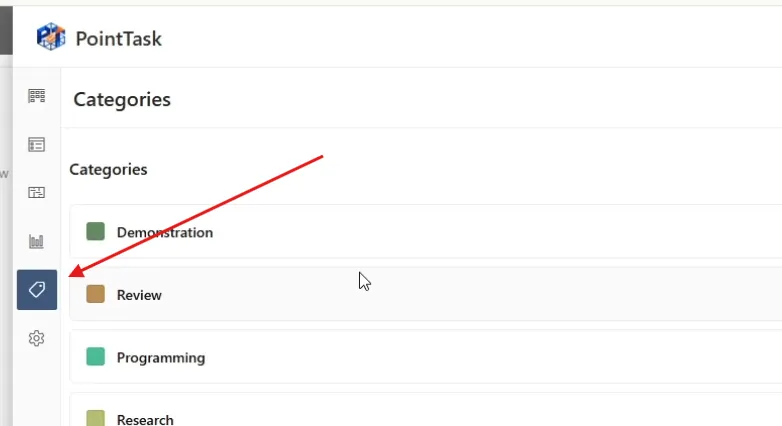 Categories management page
