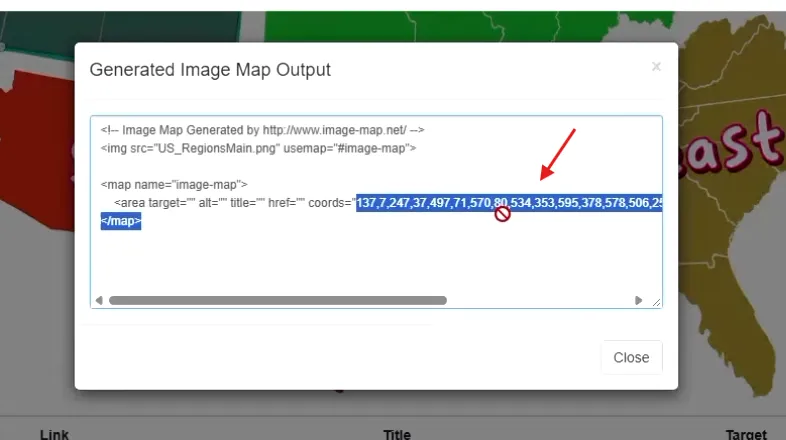 Show me the code output on image-map.net