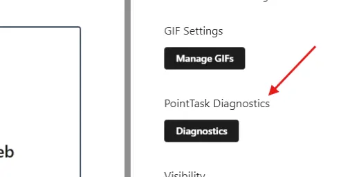 Diagnostics button in the web part configuration panel