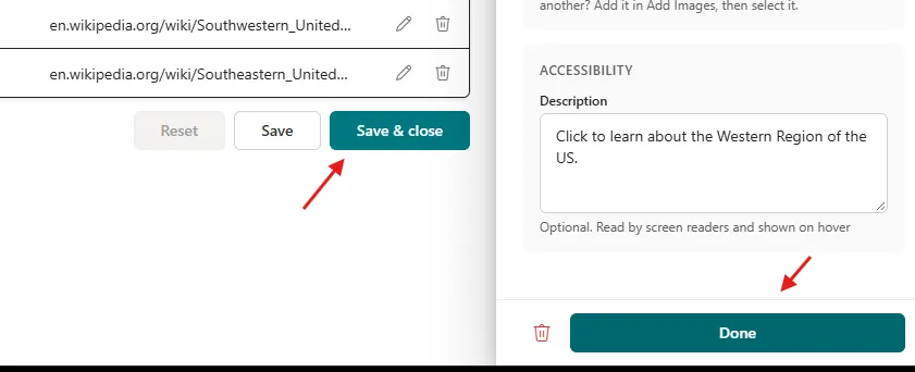 Done and Save & close buttons