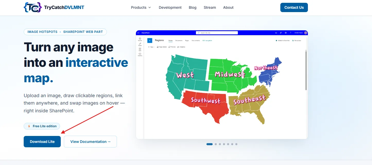 Download Lite button on the Image Hotspots page