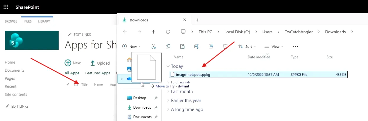 Dragging the package into the app catalog