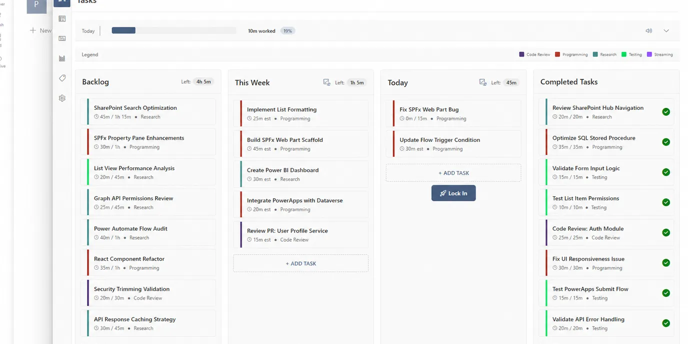 PointTask kanban board view