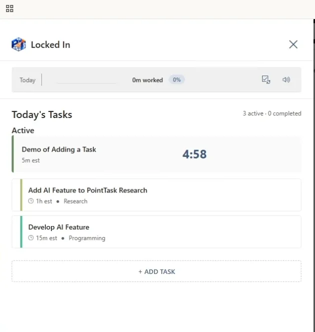 Locked In panel showing today's tasks