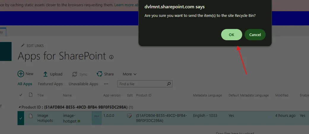 Confirm removing Image Hotspots from the app catalog