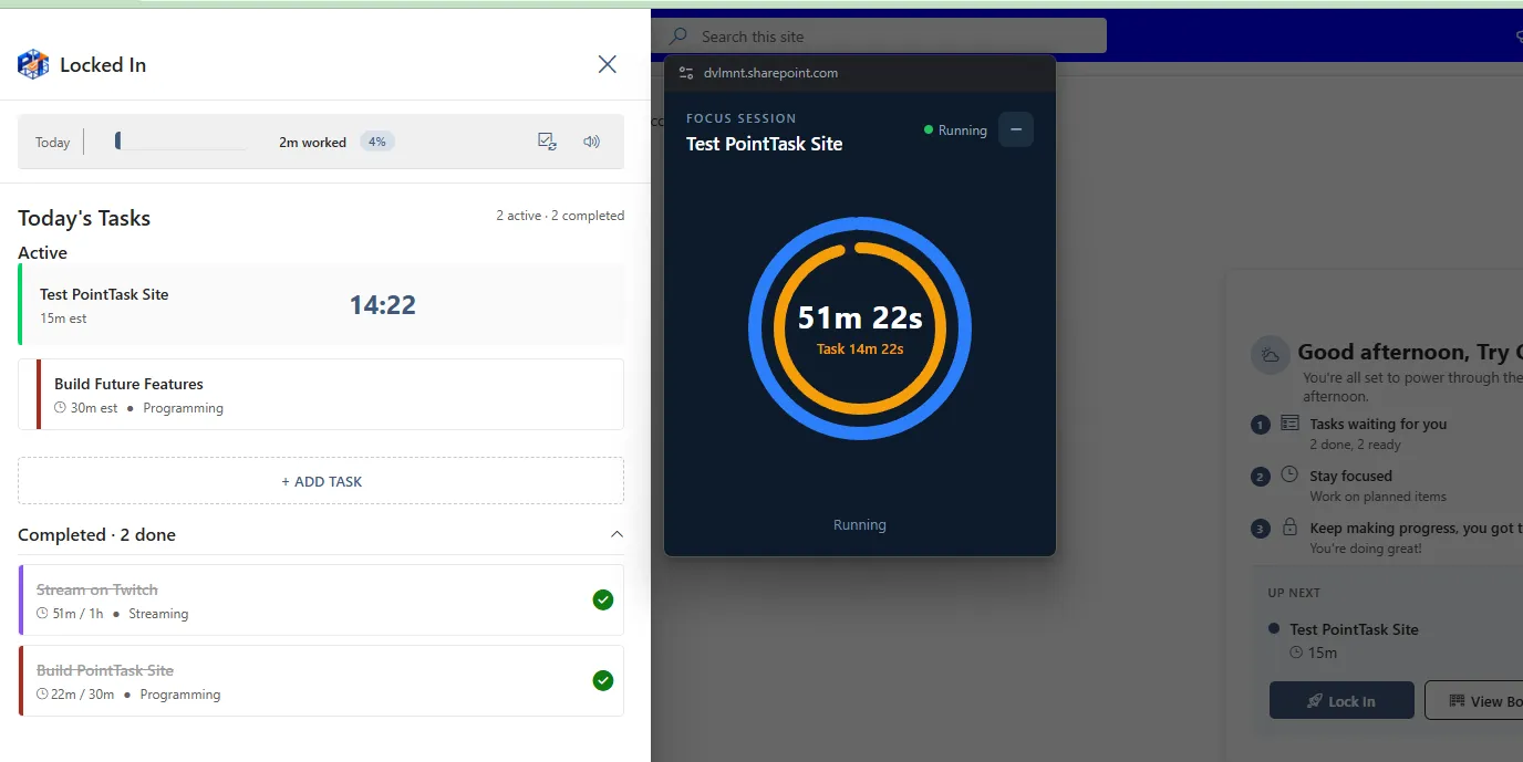 PointTask focus timer running inside SharePoint