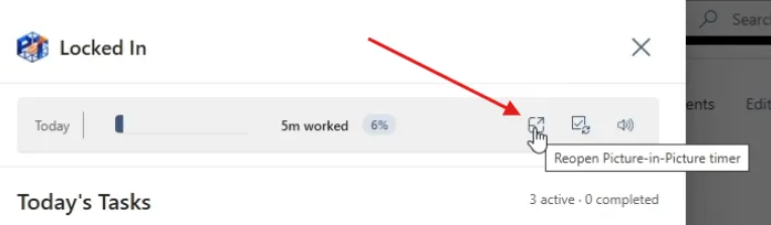 Reopen picture-in-picture timer button