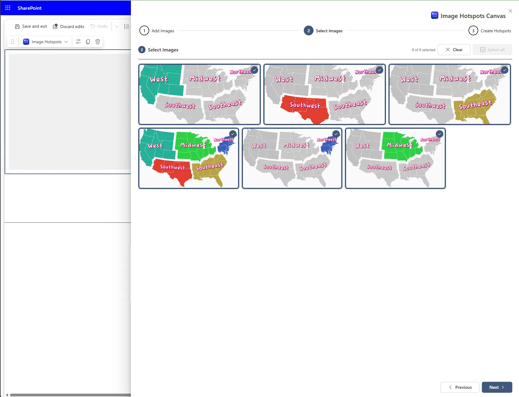 Select Images step for choosing the images to use