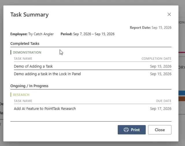 Task Summary report