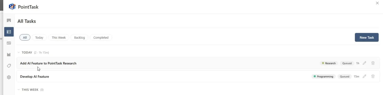 All Tasks list view